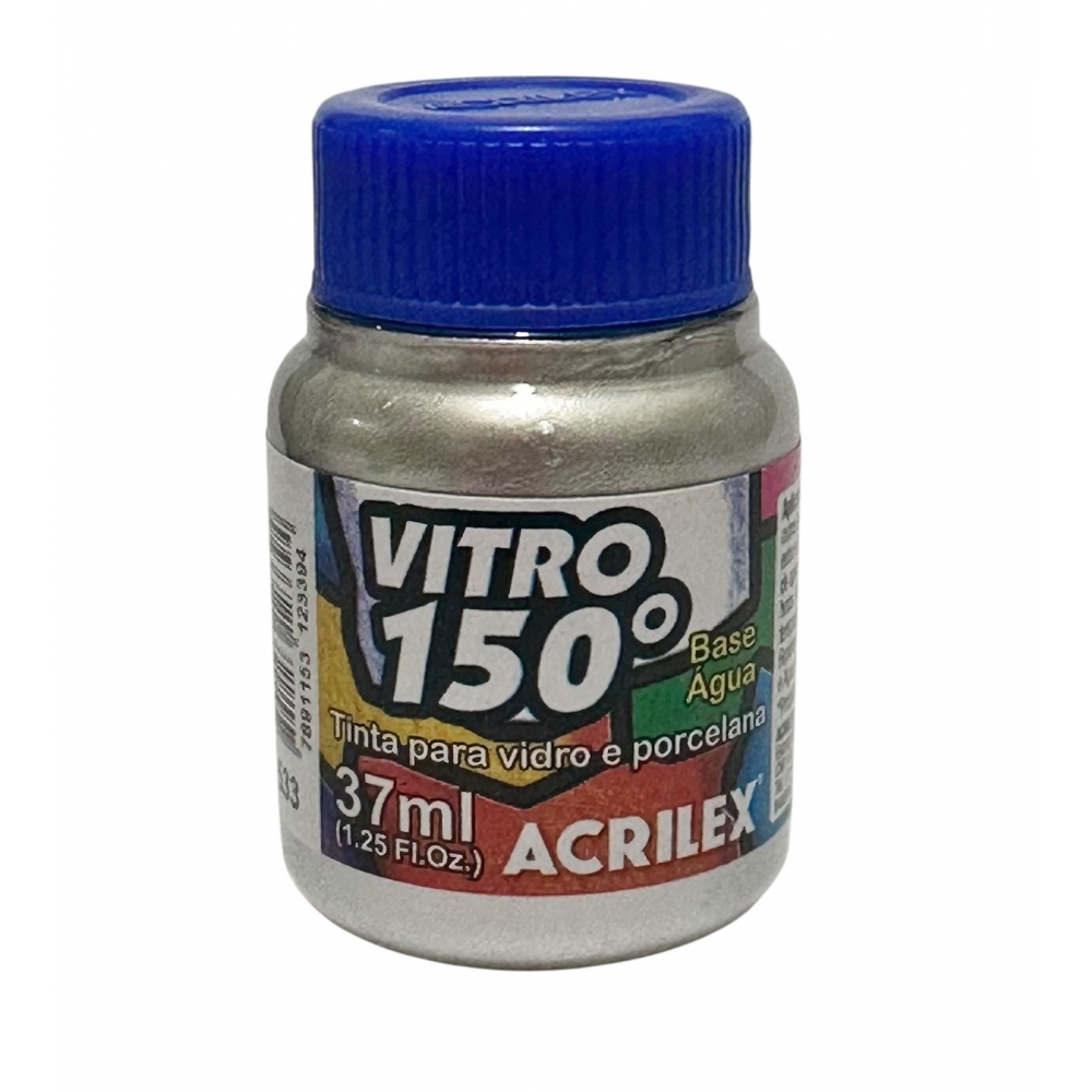 Tinta Vitro 150 - 37ml Acrilex Vidro Porcelana Cerâmica - Escolha a Cor - Prata/Prateado