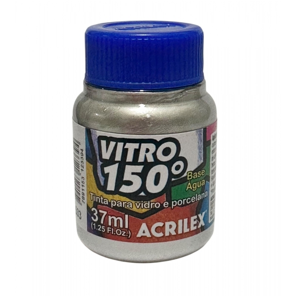 Tinta Vitro 150 - 37ml Acrilex Vidro Porcelana Cerâmica - Escolha a Cor - Prata/Prateado