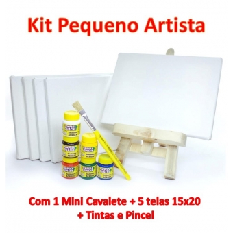 Kit Pintura 5 Telas 15x20 + Mini Cavalete  6 Tintas e Pincel