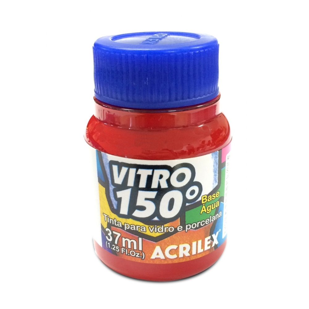 Tinta Vitro 150 - 37ml Acrilex Vidro Porcelana Cerâmica - Escolha a Cor - Vermelho Escarlate