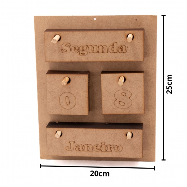 Calendário Permanente de Parede Semana, Mês e Ano MDF cru