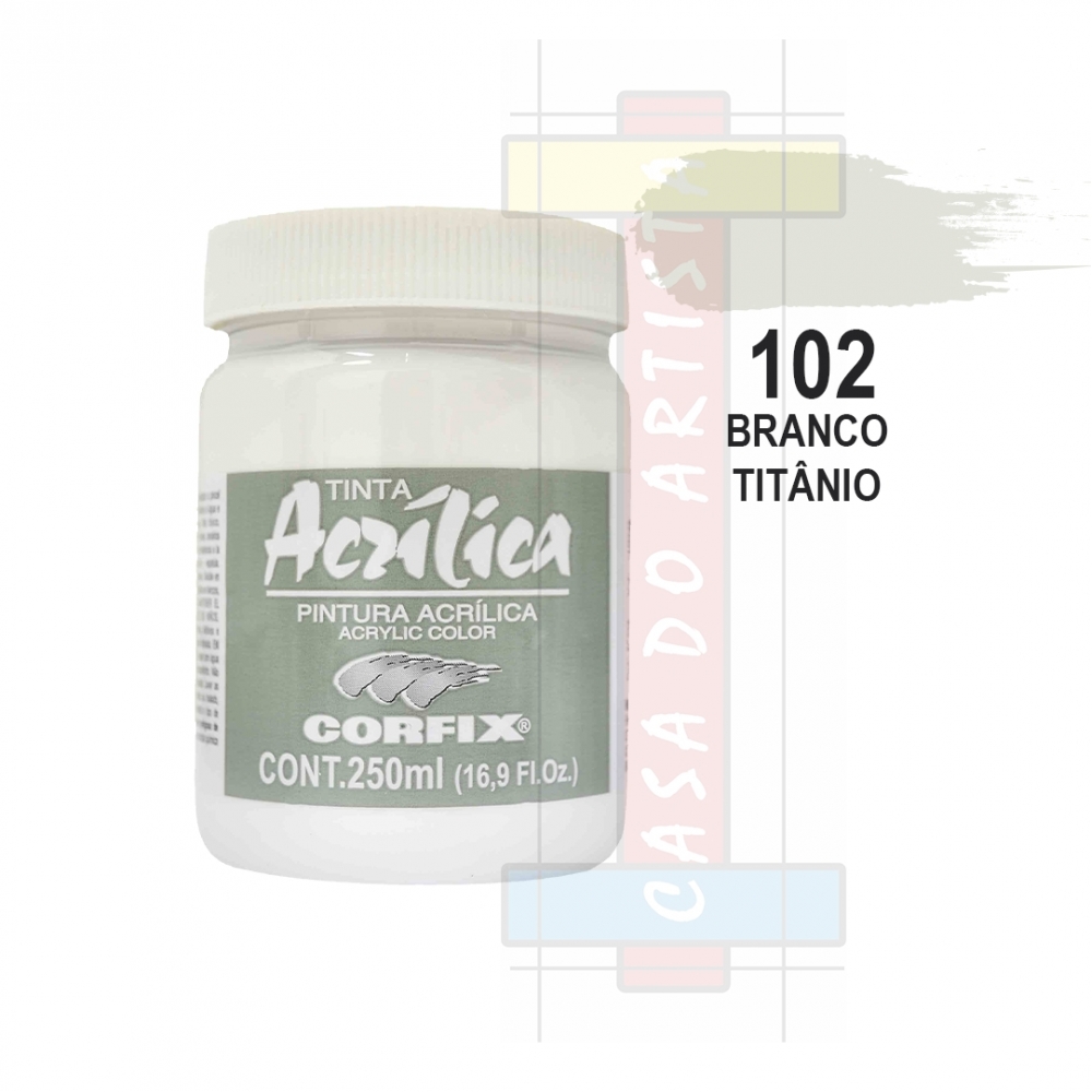 Tinta Acrílica para Pintura Tela 250ml Corfix Pote - Escolha Cor - Branco Titânio
