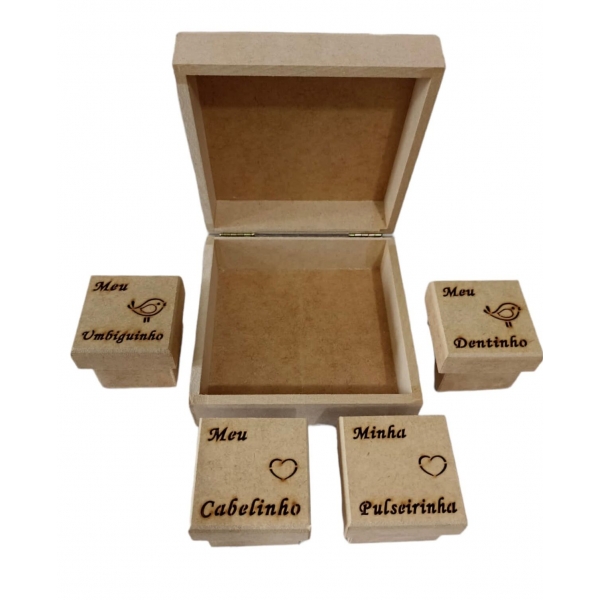 Caixa Recordações do Bebê com 4 Caixinhas Internas MDF Cru