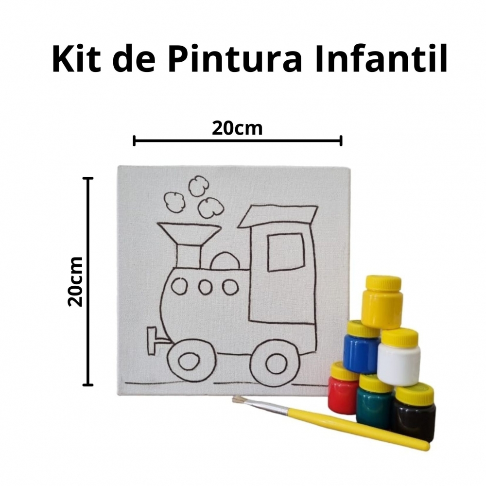 Kit Pintura em Tela Infantil c/ Tintas Pincel e Arte - Trem KIT20202TR