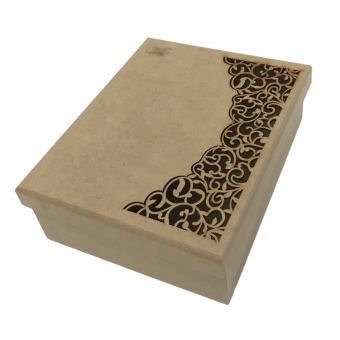 Caixa Mini Vinho Tampa Recortada a Laser Arabesco em MDF cru