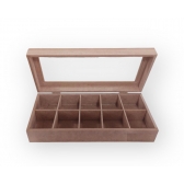 Caixa Retangular com 10 divisórias Tampa com vidro MDF Cru