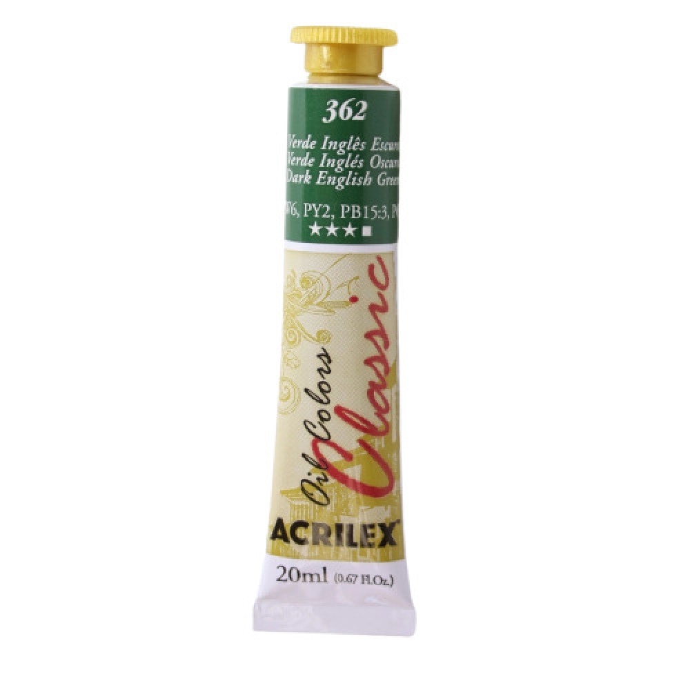 Tinta à Óleo para Pintura em Tela 20ml Acrilex - Escolha as Cores - 362 Verde Inglês Escuro