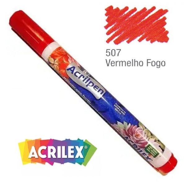 Acrilpen Caneta para Tecido Acrilex Marcador para Tecido - Vermelho Fogo 507