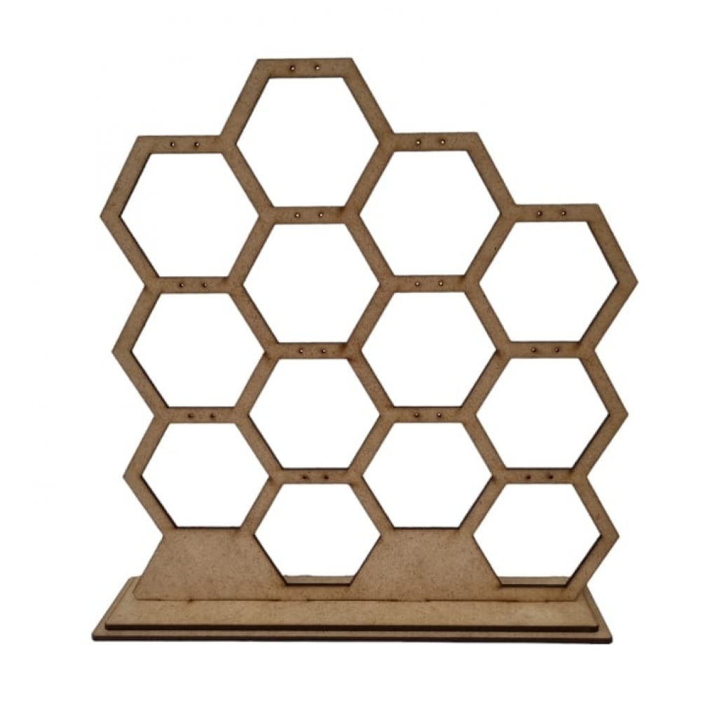 Porta Brincos Expositor Colmeia Joia Feira Bazar MDF cru