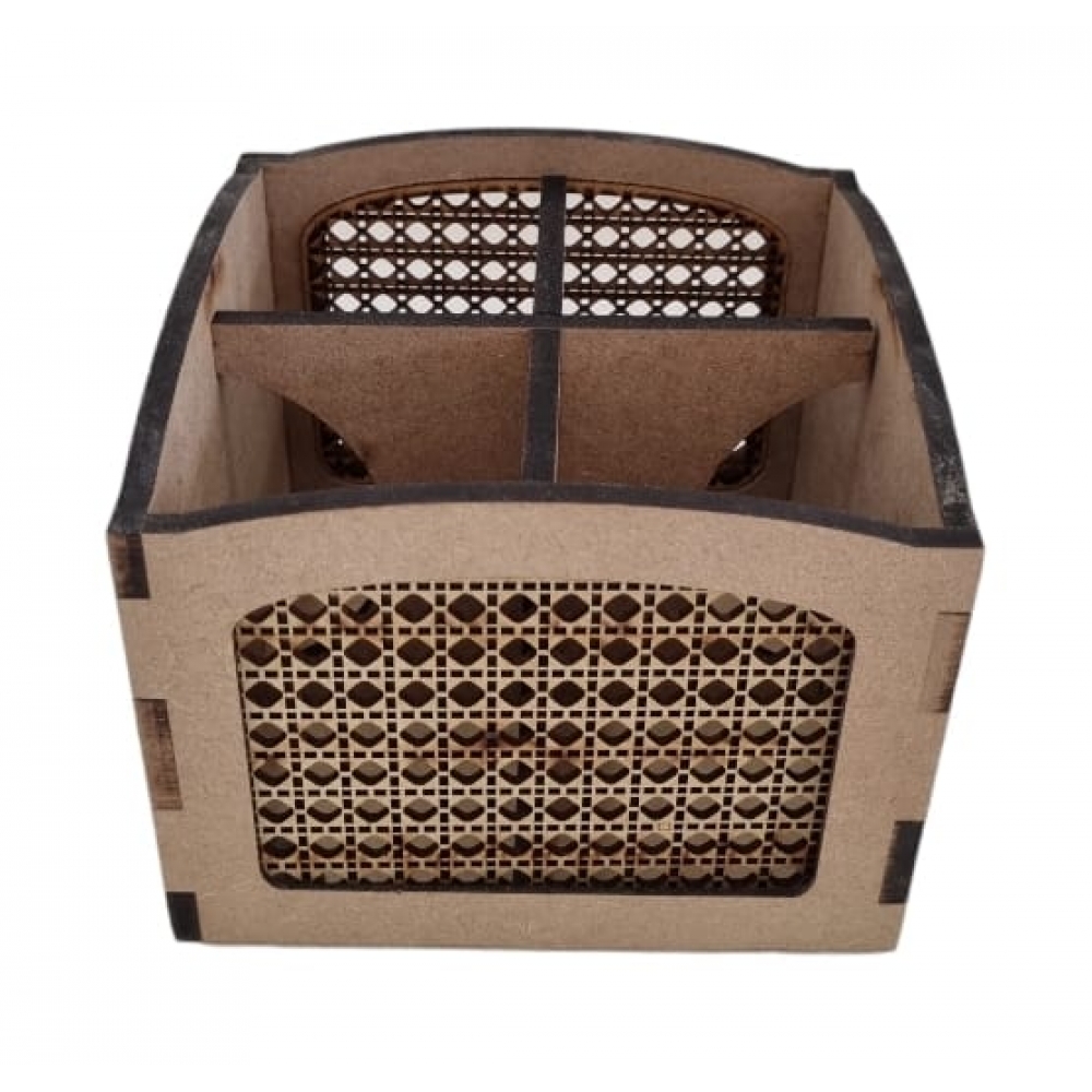 Porta Talher Palha Indiana 4 divisórias Cozinha MDF cru