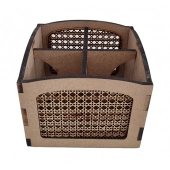 Porta Talher Palha Indiana 4 divisórias Cozinha MDF cru