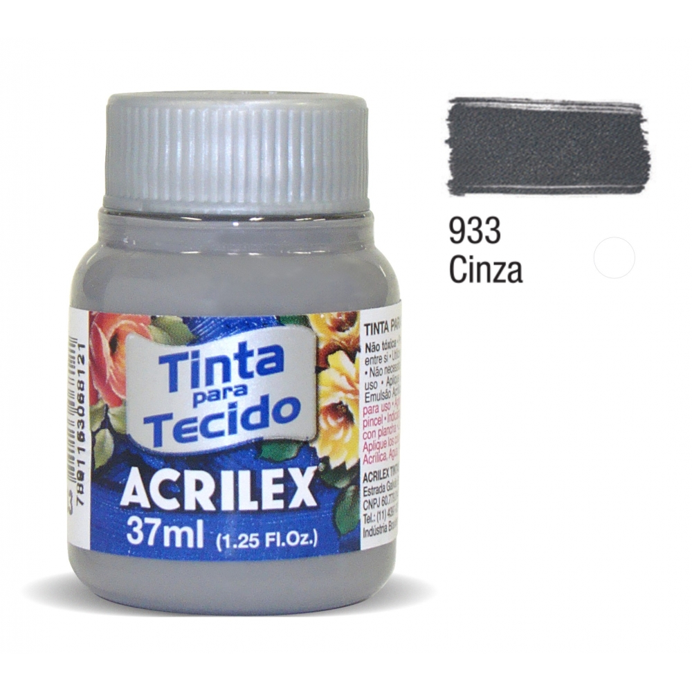 Tinta para Tecido Fosca 37ml Acrilex - 933 Cinza