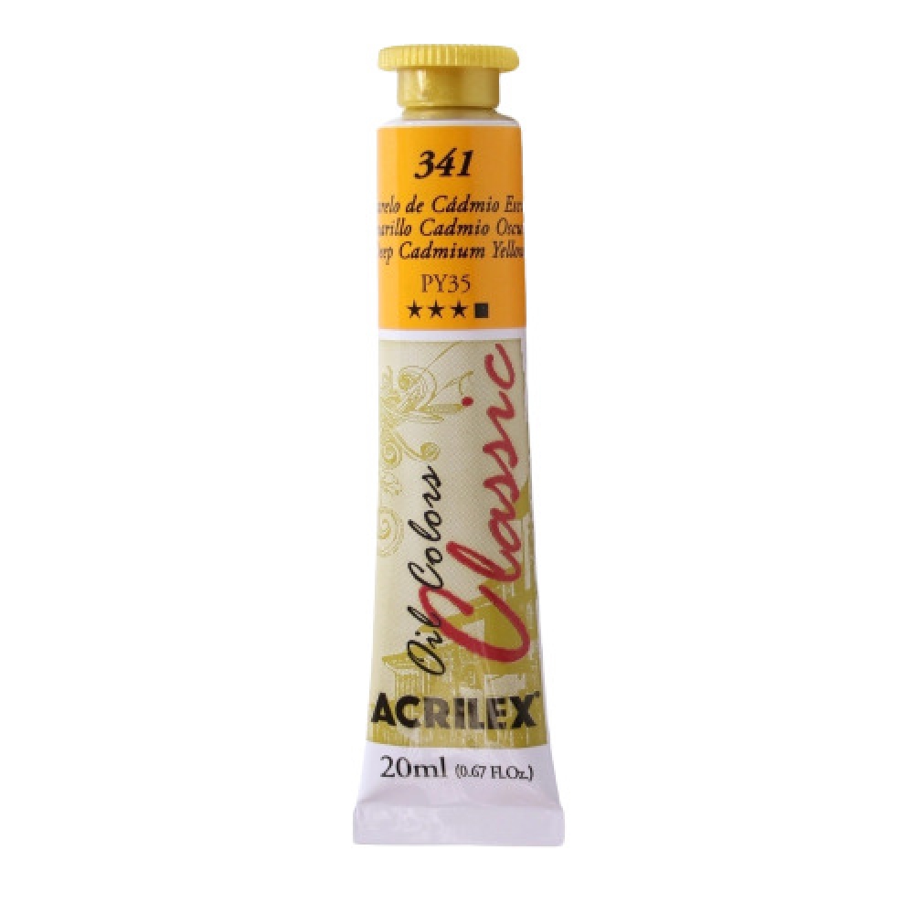 Tinta à Óleo para Pintura em Tela 20ml Acrilex - Escolha as Cores - 341 Amarelo Cádmio Escuro
