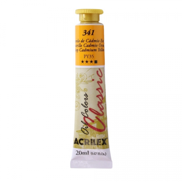 Tinta à Óleo para Pintura em Tela 20ml Acrilex - Escolha as Cores - 341 Amarelo Cádmio Escuro