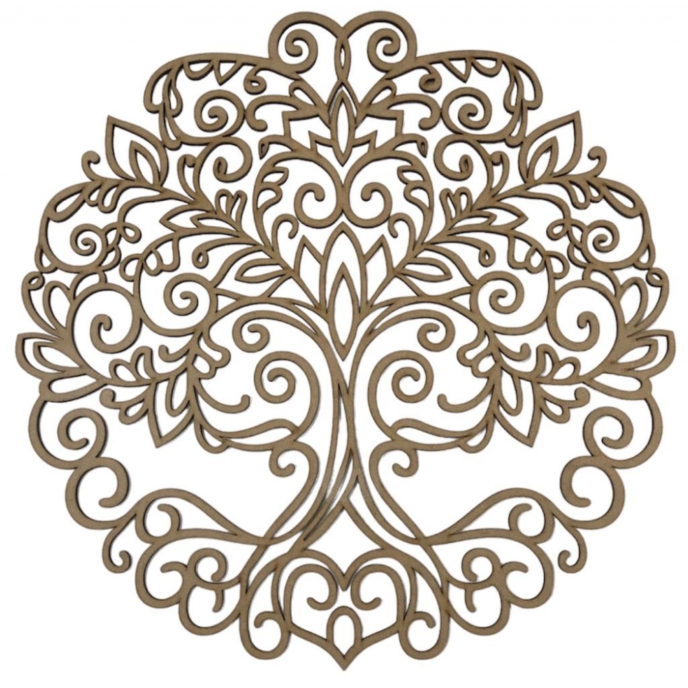 Mandalas Decorativas p/ Apliques ou Parede MDF Cru - Árvore da Vida Delicada 15cm