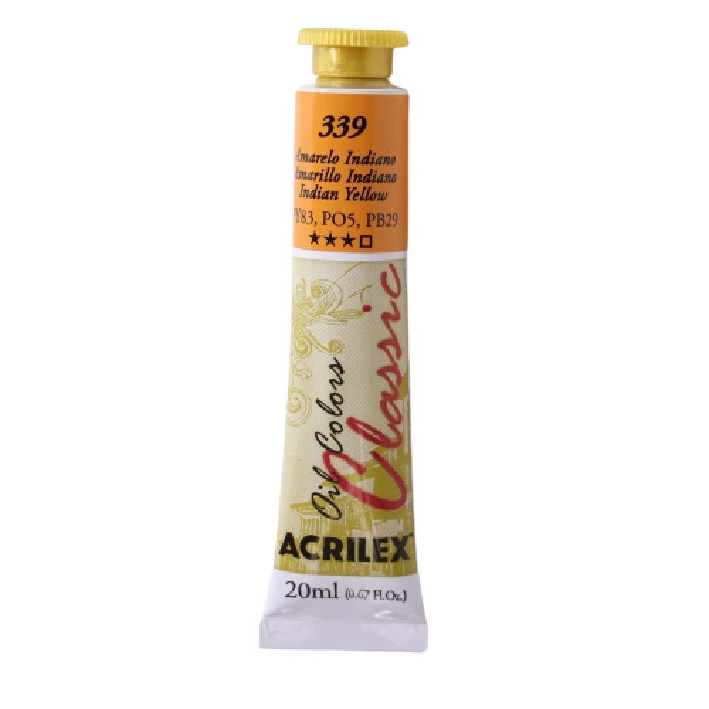 Tinta à Óleo para Pintura em Tela 20ml Acrilex - Escolha as Cores - 339 Amarelo Indiano