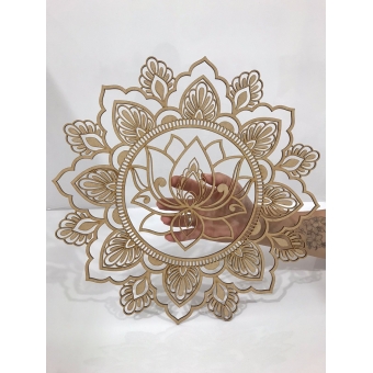 Mandala Flor de Lotus c/ Folhas 38cm em MDF Cru