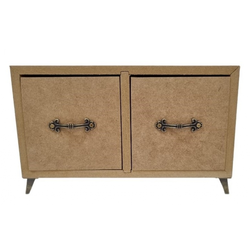 Mini Cômoda Retangular 2 Gavetas Pés e Puxador de Metal MDF cru