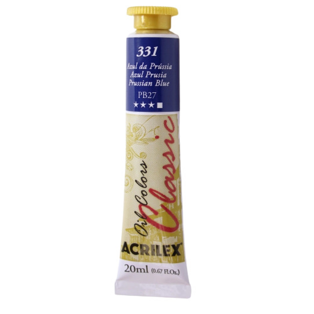 Tinta à Óleo para Pintura em Tela 20ml Acrilex - Escolha as Cores - 331 Azul da Prússia