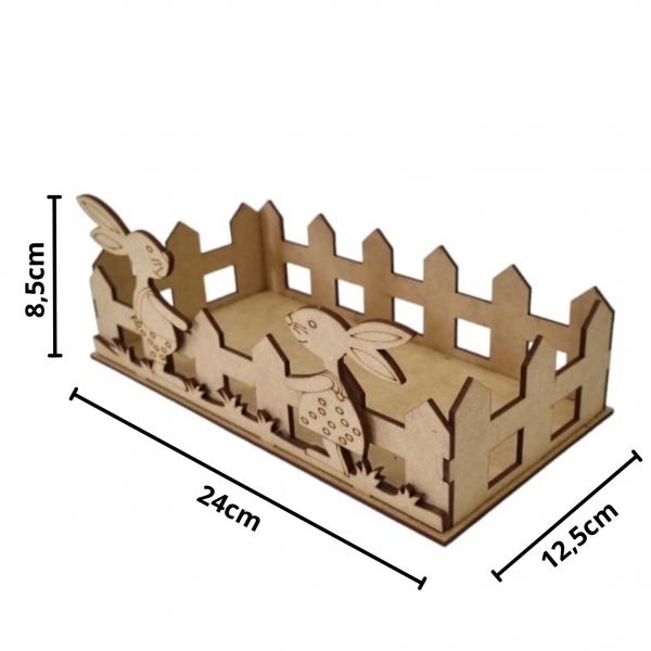 Cesta de Pascoa 2 Coelhos Ovos Bombons Chocolates MDF cru