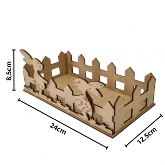 Cesta de Pascoa 2 Coelhos Ovos Bombons Chocolates MDF cru