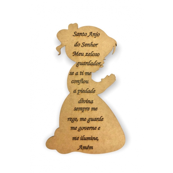 Quadro Porta Maternidade Menina c/ Oração Santo Anjo MDF Cru