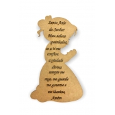 Quadro Porta Maternidade Menina c/ Oração Santo Anjo MDF Cru