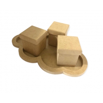 Kit Higiene Bebê Bandeja Nuvem com 3 Potes MDF Cru