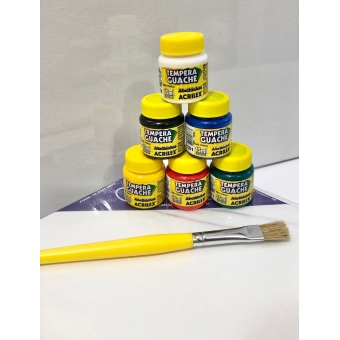 Kit Pintura 5 Telas 15x20 + Mini Cavalete  6 Tintas e Pincel