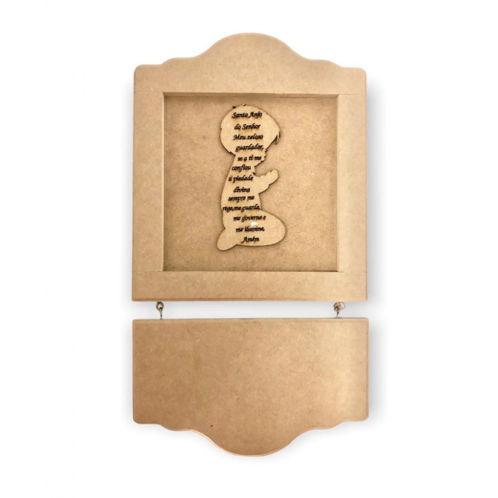 Quadro Porta Maternidade Menino c/ Oração Santo Anjo MDF Cru