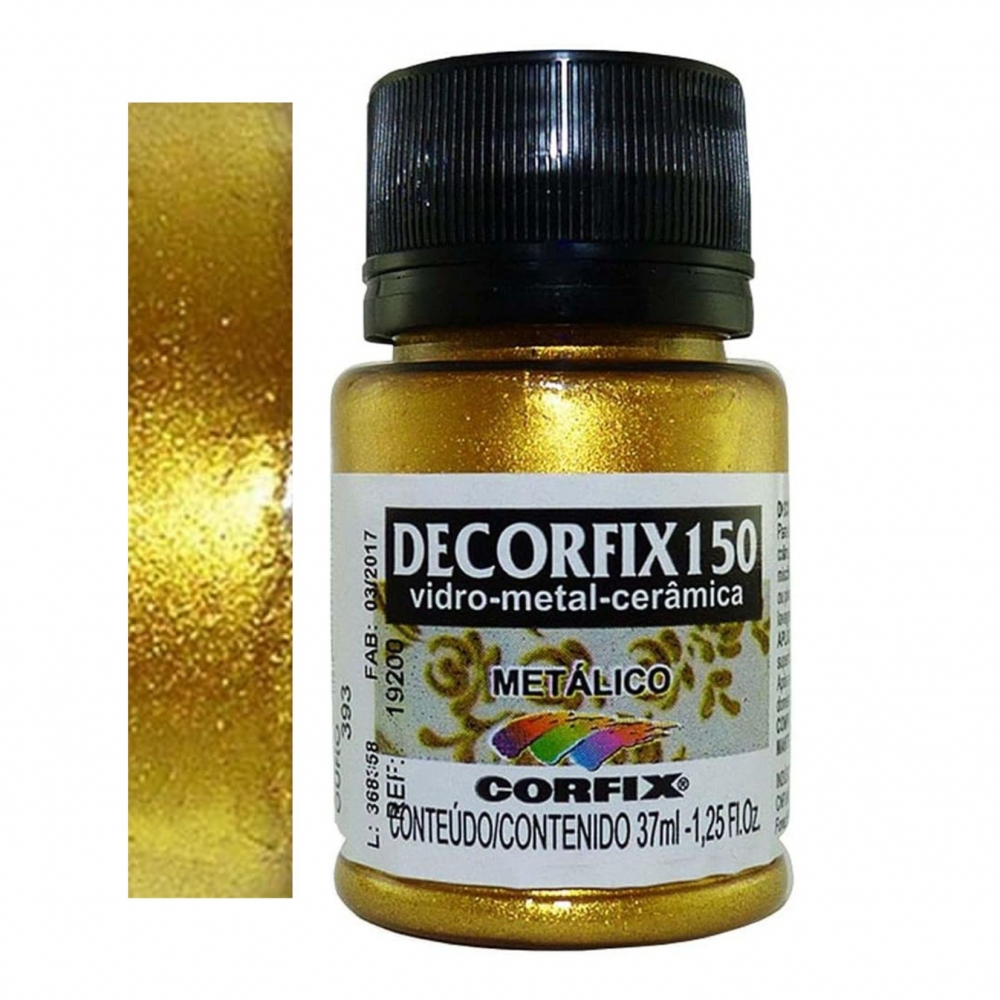 Tinta Vitro Decorfix 150º Metálica 37ml Corfix - Dourado 393