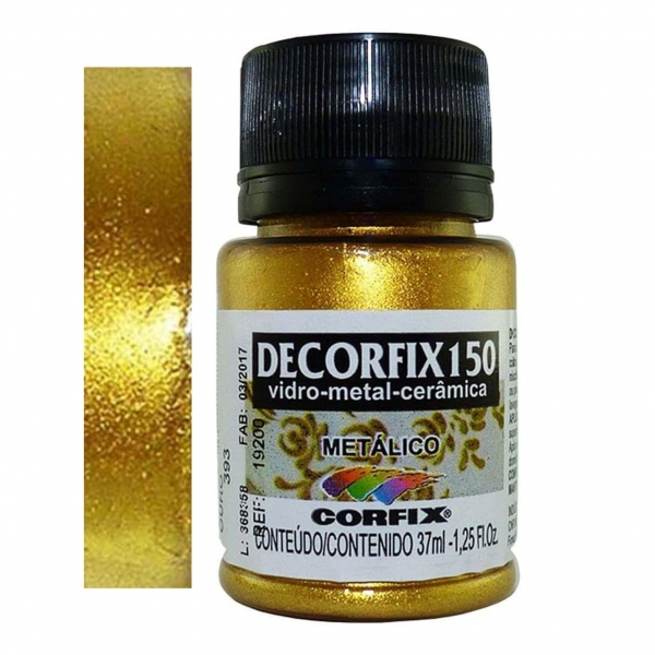 Tinta Vitro Decorfix 150º Metálica 37ml Corfix - Dourado 393