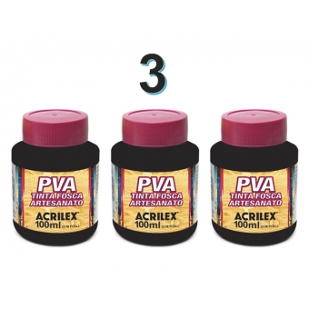 3 Tinta PVA Fosca Artesanato Preta 100ml Acrilex p/ Madeira