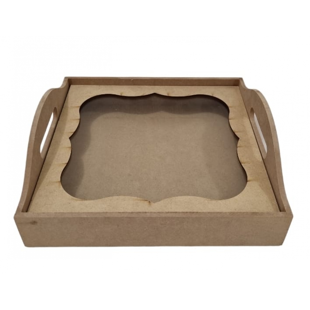 Bandeja Quadrada 3D c/ Vidro 28x28cm Café Convite MDF cru