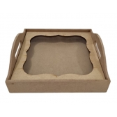 Bandeja Quadrada 3D c/ Vidro 28x28cm Café Convite MDF cru