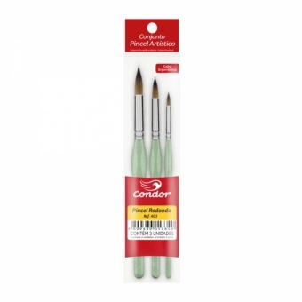 Pincel Ref.403 Condor Redondo Sintético Pintura Aquarela Kit c3