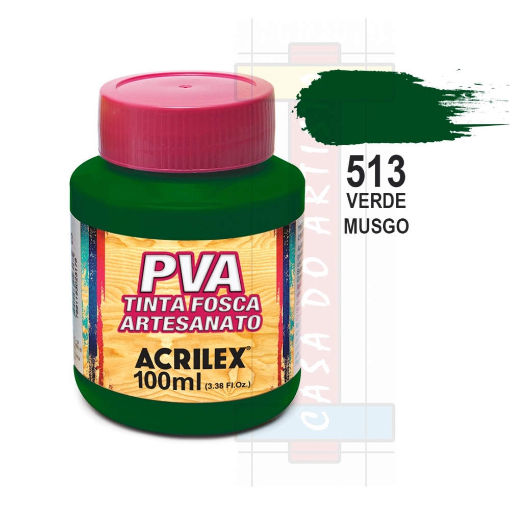 Tinta PVA Fosca Para Artesanato 100ml Acrilex - 513 Verde Musgo