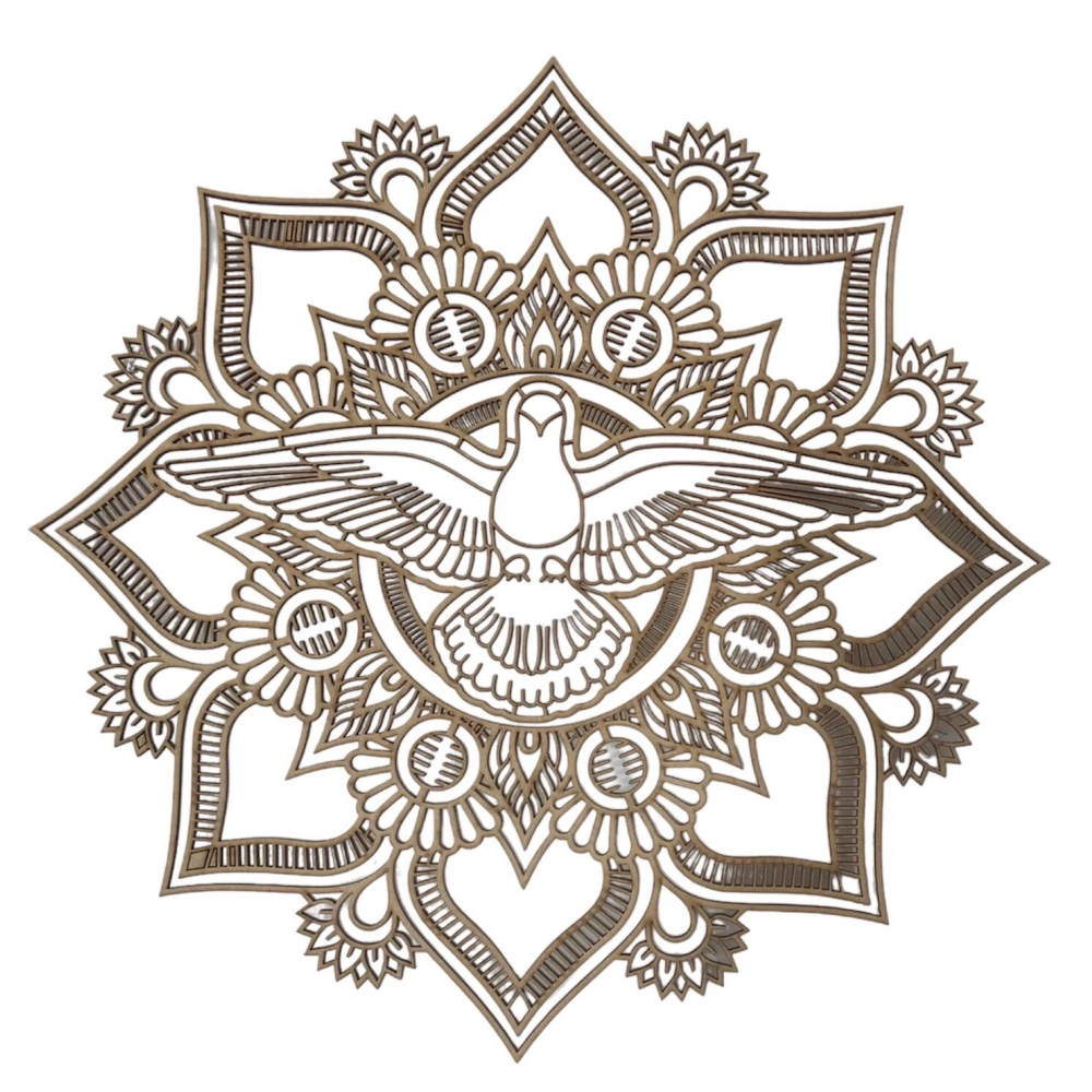 Mandala Espirito Santo c/ Lotus 38cm em MDF Cru