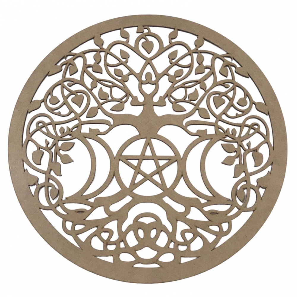 Mandalas Decorativas p/ Apliques ou Parede MDF Cru - Árvore c/ Luas 15cm