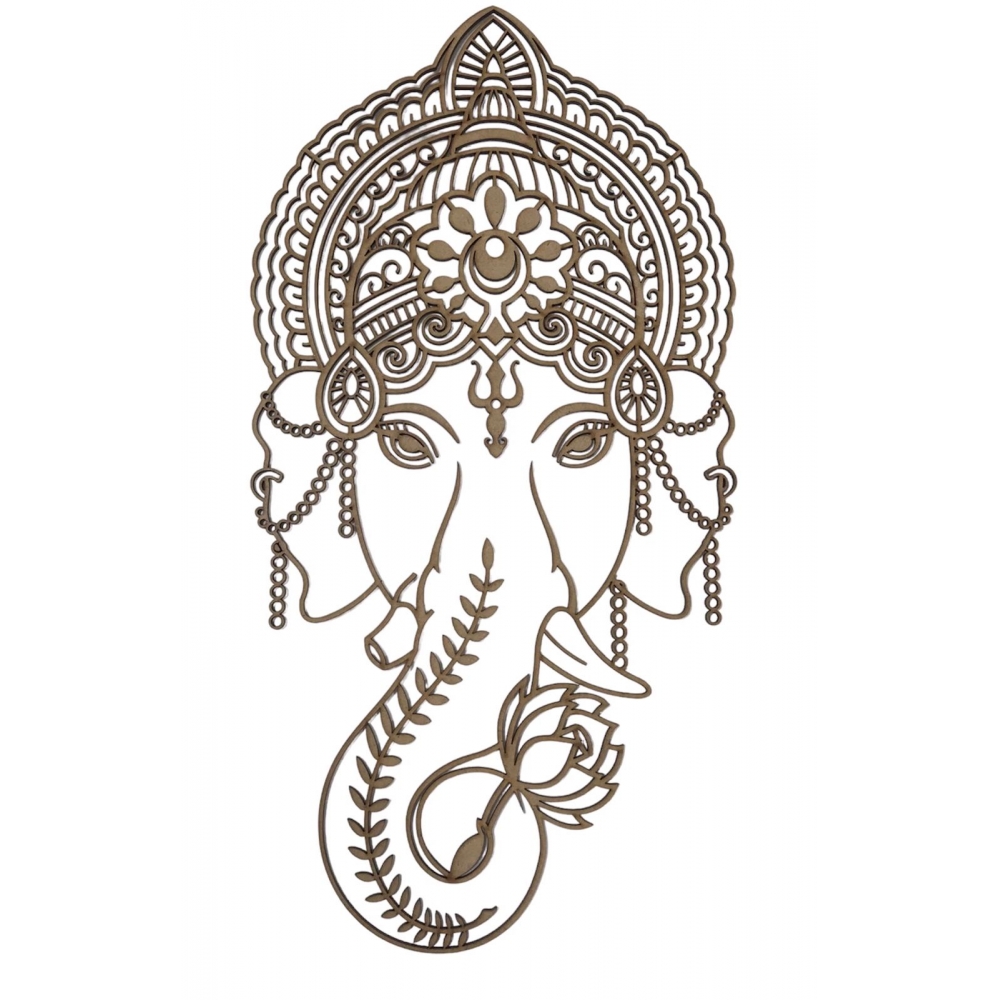 Mandalas Decorativas para Parede 38cm em MDF Cru - Ganesha Cara