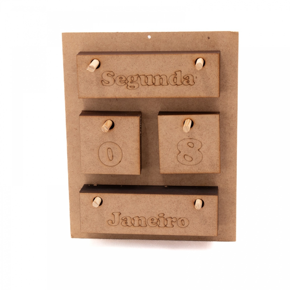 Calendário Permanente de Parede Semana, Mês e Ano MDF cru