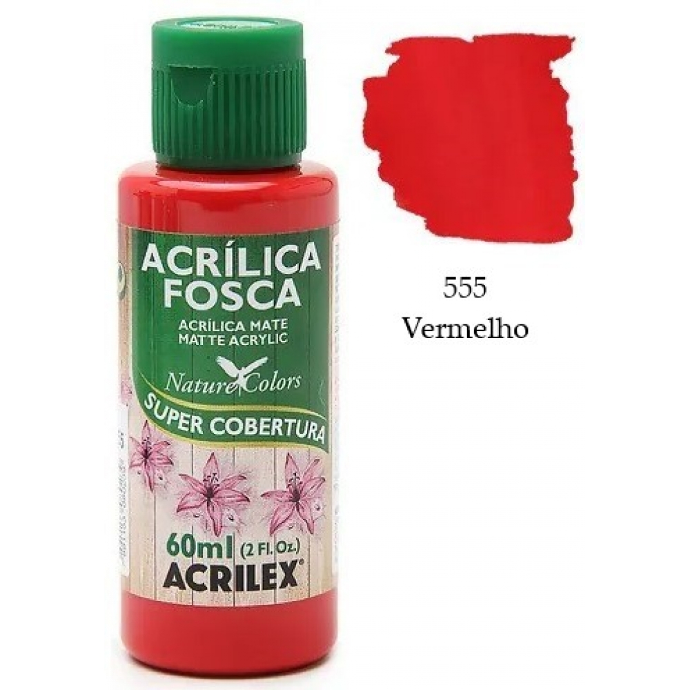 Tinta Acrílica Fosca Nature Colors 60ml Acrilex Artesanato - 555 Vermelho