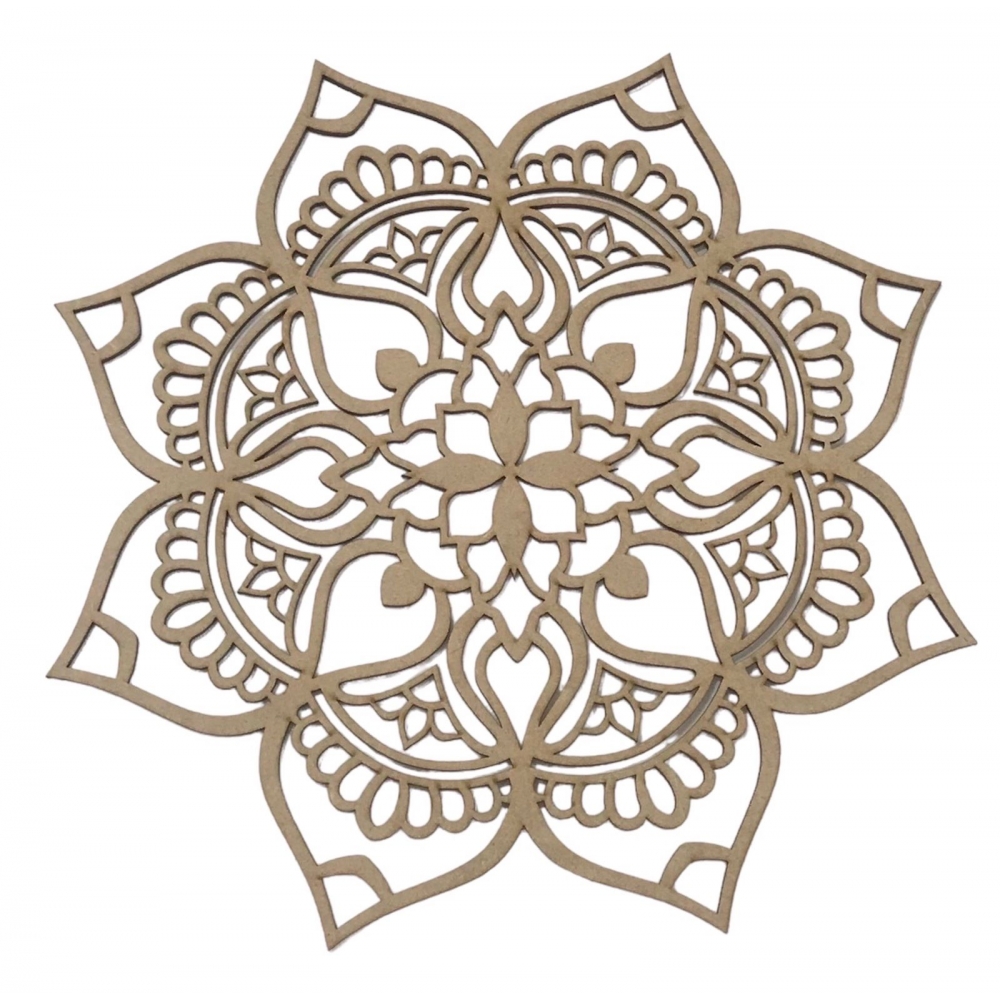 Mandalas Decorativas p/ Apliques ou Parede MDF Cru - Flor Linda 15cm