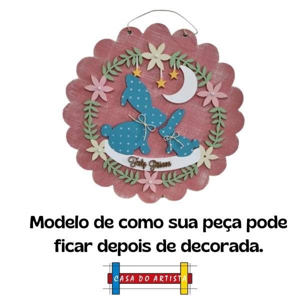 Mandala Guirlanda Coelho Feliz Pascoa MDF cru