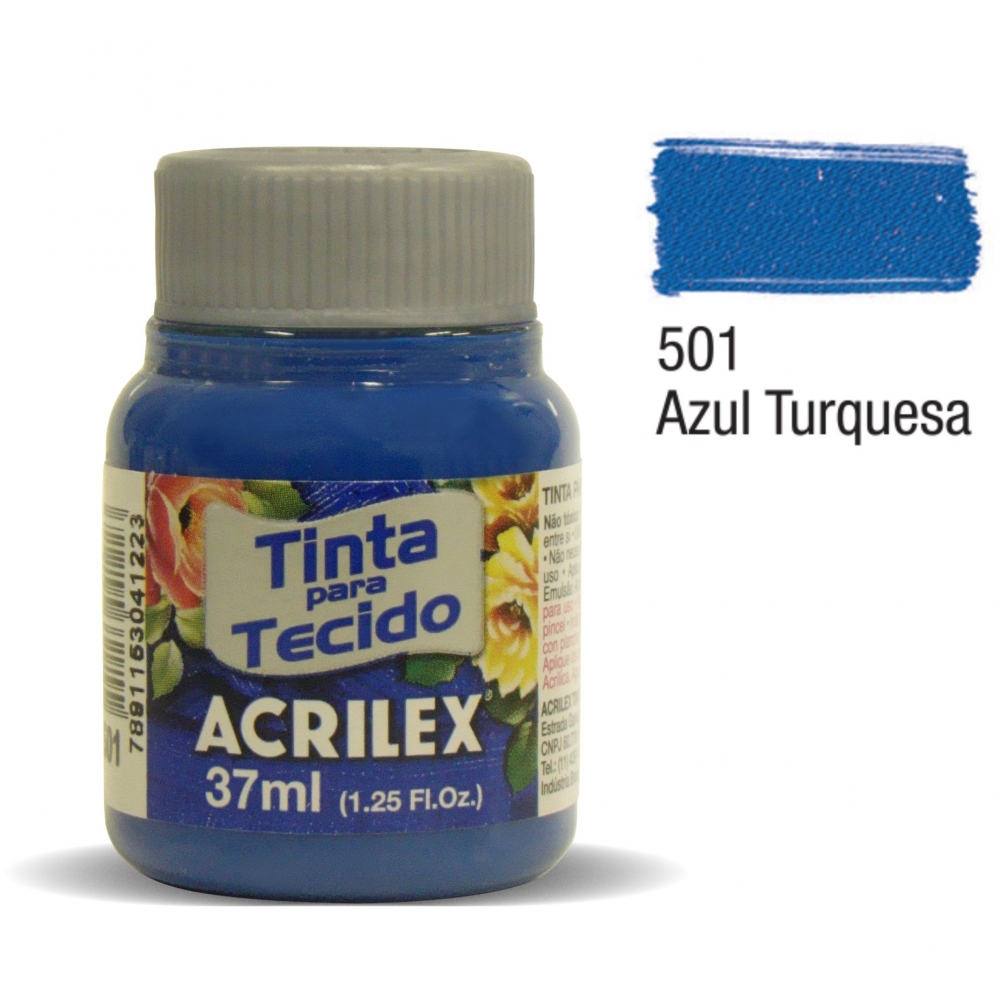 Tinta para Tecido Fosca 37ml Acrilex - 501 Azul Turquesa