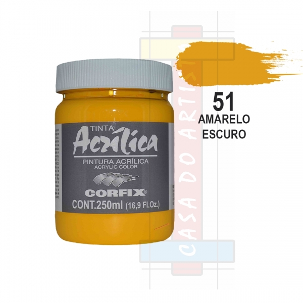 Tinta Acrílica para Pintura Tela 250ml Corfix Pote - Escolha Cor - Amarelo Escuro Grupo I