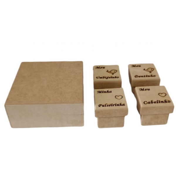 Caixa Recordações do Bebê com 4 Caixinhas Internas MDF Cru