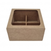 Caixa Chá Quadrada c/ Vidro Divisórias e Dobradiças MDF cru