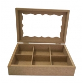 Caixa Porta Jóias Biju Chá c/6 Divisórias Tampa c/ Vidro MDF cru