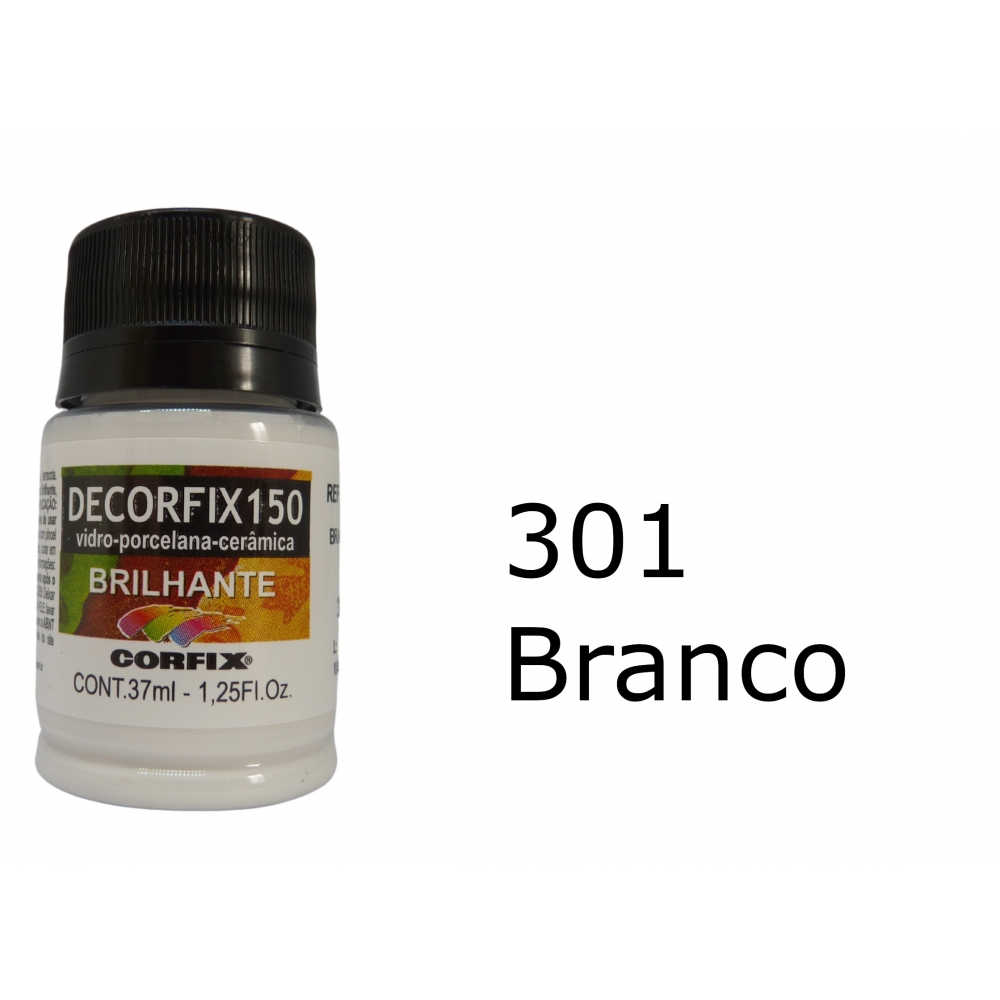Tinta Vitro Decorfix 150º Brilhante 37ml Corfix -para Vidro - 301 Branco